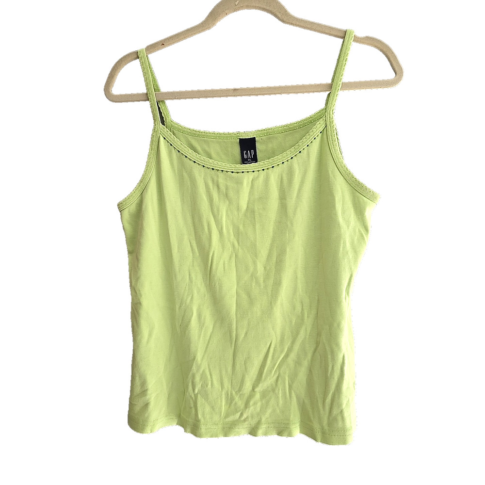 Vtg Gap‎ Preppy Y2K Beaded Sleeveless Tank Top Green Womans Size XL Cotton